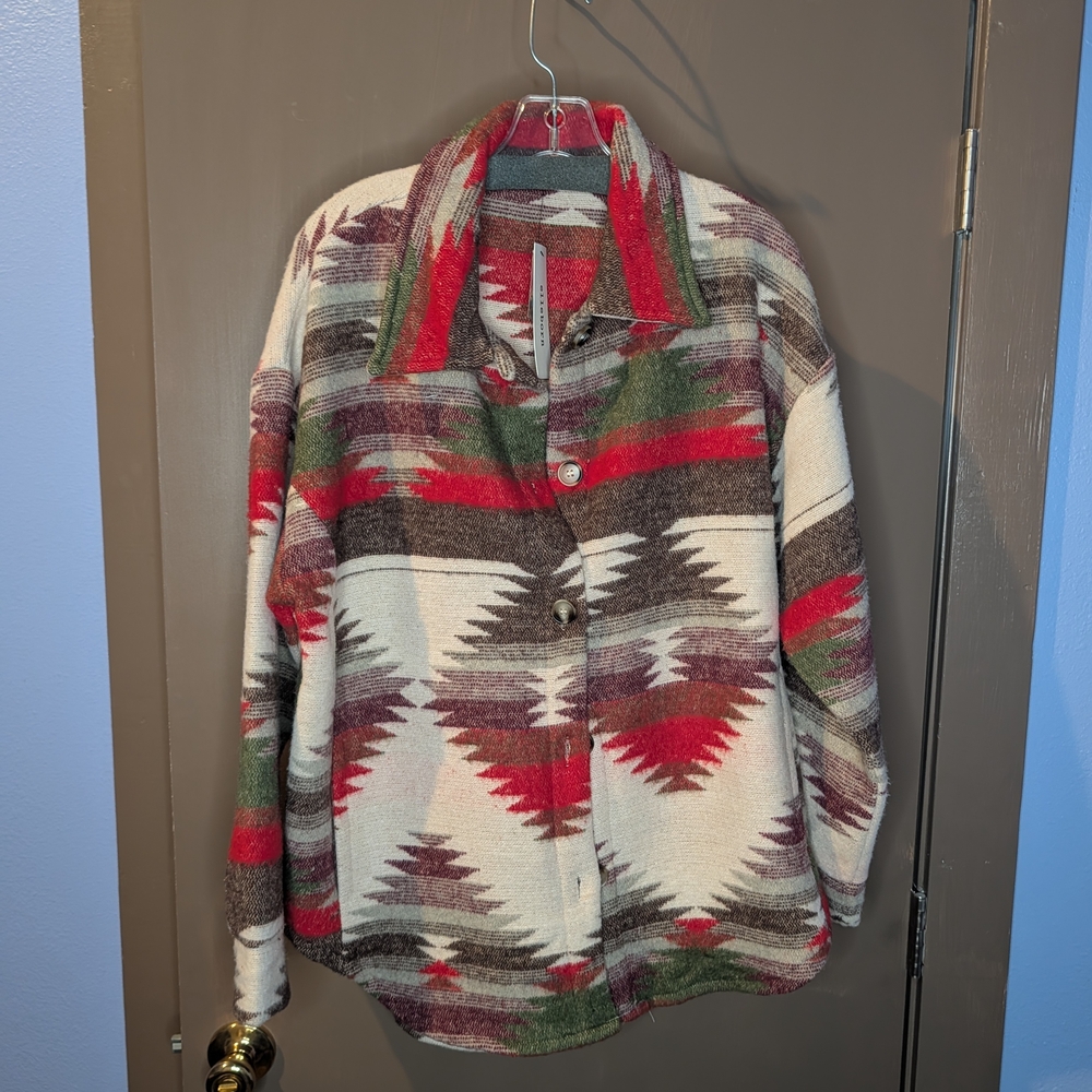 Tribal Print Button-Up Jacket